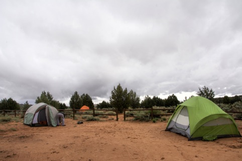 Setup under heavy skies